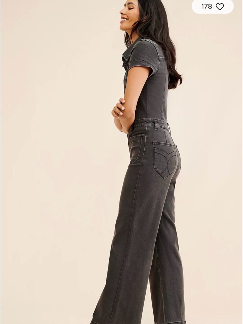 Free People Washed Black Denim Jumpsuit - Short Sleeve Ankle Length - Picture 2 of 4